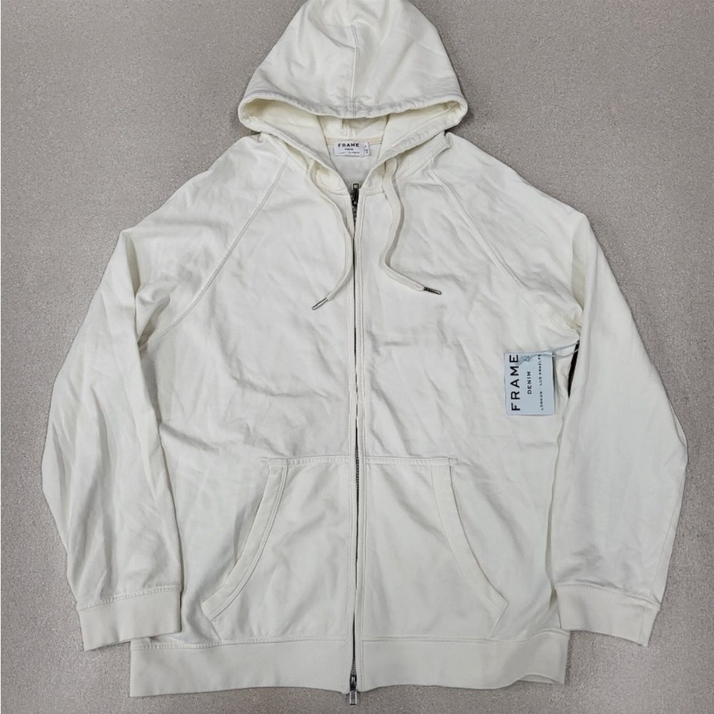 Frame Denim Mens Zip Up Sweater In White - Picture 2 of 4